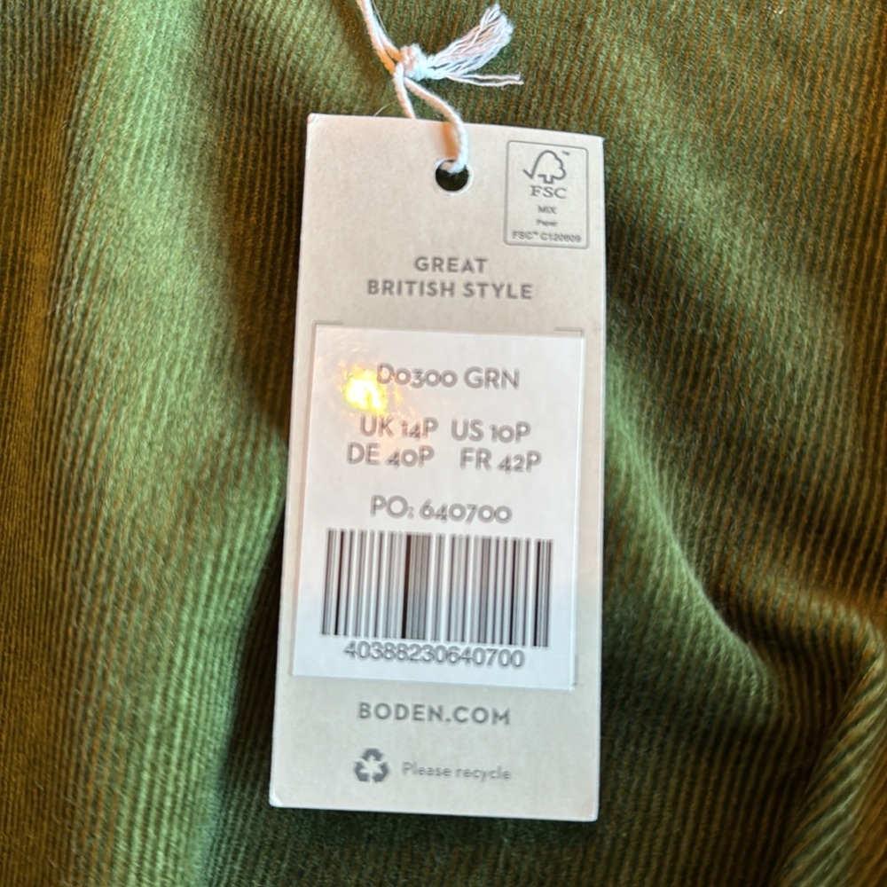 NWT Boden green corduroy dress US size 10P - Picture 2 of 7